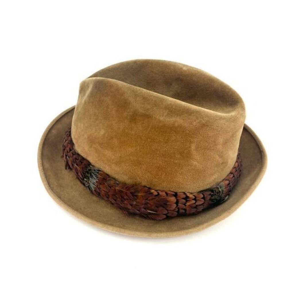 Vintage Royal Coachman by Dobbs Velvet Fedora Hat Feather Band Steampunk Boho